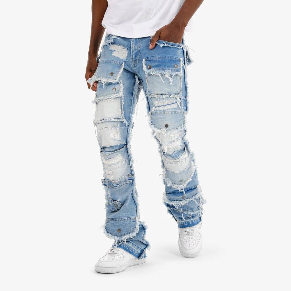 Copper Rivet Light Blue Multi Cargo Stacked Denims